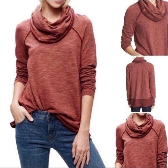 Free People Beach Women's Long Sleeve Cowl Neck Cotton Rust Sweater Size S/M - Picture 2 of 9